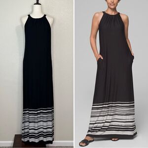 Soma Halter Black Gray Striped Maxi Dress